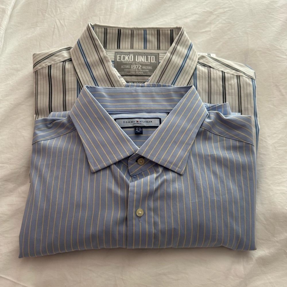 Lot of 2 Ecko and Tommy Hilfiger Mens Button Up Striped Long Sleeve, XL